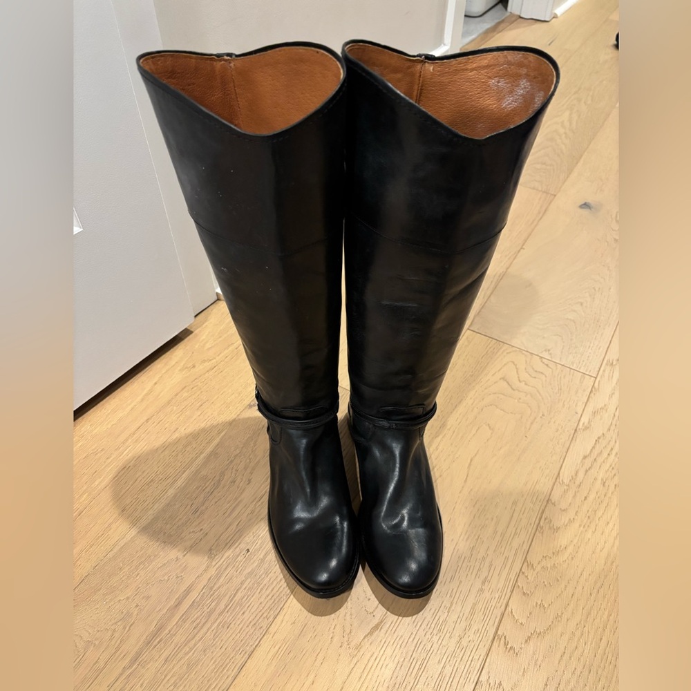 Frye Black Melissa Extended Calf Leather Boots